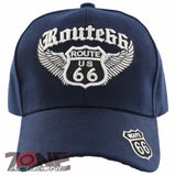 NEW! US ROUTE 66 BIG WING BALL CAP HAT NAVY