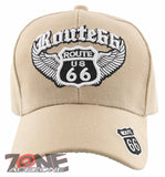 NEW! US ROUTE 66 BIG WING BALL CAP HAT TAN