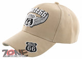 NEW! US ROUTE 66 BIG WING BALL CAP HAT TAN
