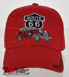 NEW! US ROUTE 66 RED ANTIQUE CAR BALL CAP HAT RED