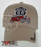 NEW! US ROUTE 66 RED ANTIQUE CAR BALL CAP HAT TAN