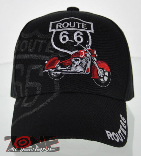 NEW! US ROUTE 66 RED MOTORCYCLE BIKE BALL CAP HAT BLACK