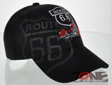 NEW! US ROUTE 66 RED MOTORCYCLE BIKE BALL CAP HAT BLACK