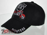 NEW! US ROUTE 66 RED MOTORCYCLE BIKE BALL CAP HAT BLACK