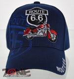 NEW! US ROUTE 66 RED MOTORCYCLE BIKE BALL CAP HAT NAVY