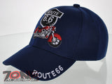 NEW! US ROUTE 66 RED MOTORCYCLE BIKE BALL CAP HAT NAVY