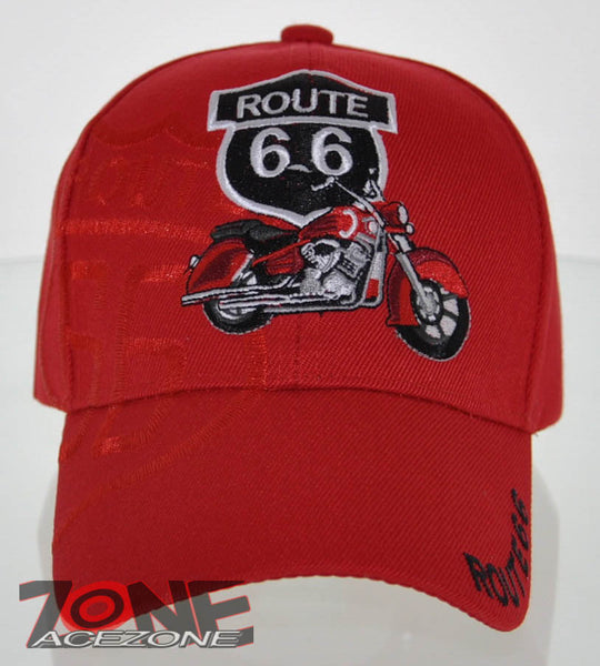 NEW! US ROUTE 66 RED MOTORCYCLE BIKE BALL CAP HAT RED
