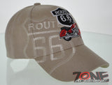 NEW! US ROUTE 66 RED MOTORCYCLE BIKE BALL CAP HAT TAN