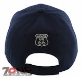 NEW! US ROUTE 66 THE MOTHER ROAD METAL ROUTE 66 BALL CAP HAT NAVY