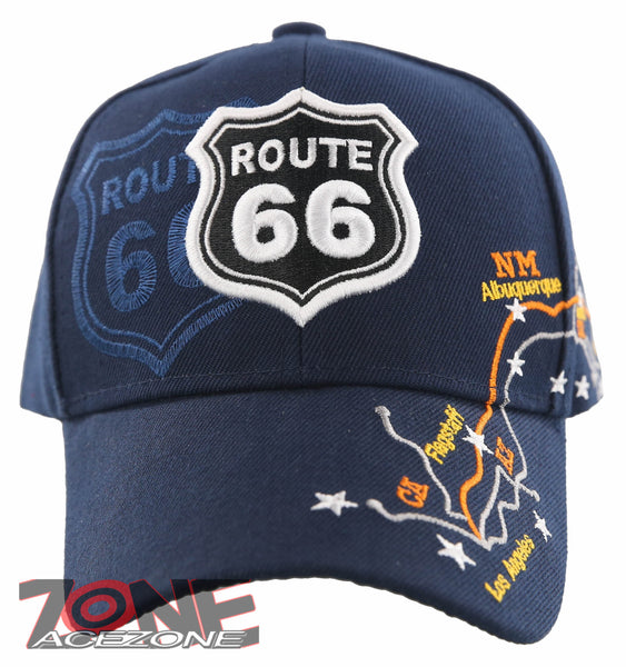 NEW! US ROUTE 66 LOS ANGELES TO CHICAGO ROUTE MAP CAP HAT NAVY