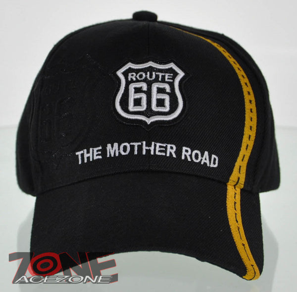 NEW! US ROUTE 66 THE MOTHER ROAD SIDE ROUTE BALL CAP HAT BLACK