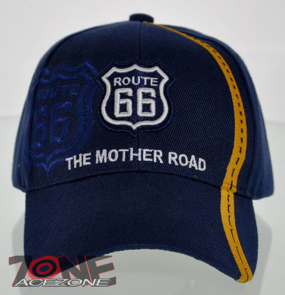 NEW! US ROUTE 66 THE MOTHER ROAD SIDE ROUTE BALL CAP HAT NAVY