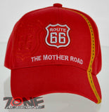 NEW! US ROUTE 66 THE MOTHER ROAD SIDE ROUTE BALL CAP HAT RED