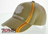 NEW! US ROUTE 66 THE MOTHER ROAD SIDE ROUTE BALL CAP HAT TAN