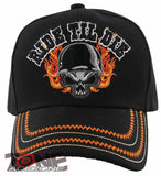 NEW! RIDE TIL DIE SKULL CHOPPER CROSS BIKER ORANGE FLAME BALL CAP HAT BLACK