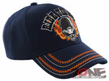 NEW! RIDE TIL DIE SKULL CHOPPER CROSS BIKER ORANGE FLAME BALL CAP HAT NAVY