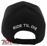 NEW! RIDE TIL DIE SKULL CHOPPER CROSS BIKER FLAME BALL CAP HAT BLACK