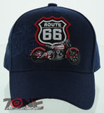 NEW! US ROUTE 66 MOTO BIKERS CHOPPER BALL CAP HAT N1 NAVY
