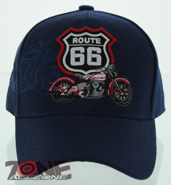 NEW! US ROUTE 66 MOTO BIKERS CHOPPER BALL CAP HAT N1 NAVY