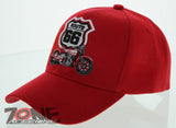 NEW! US ROUTE 66 MOTO BIKERS CHOPPER BALL CAP HAT N1 RED