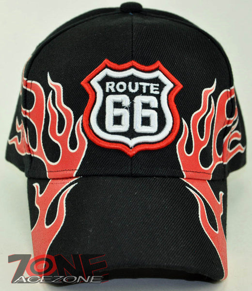 NEW! US ROUTE 66 SIDE FLAME BALL CAP HAT BLACK