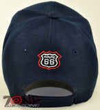 NEW! US ROUTE 66 SIDE FLAME BALL CAP HAT NAVY