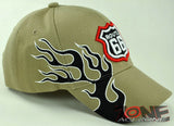 NEW! US ROUTE 66 SIDE FLAME BALL CAP HAT TAN