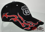 NEW! US ROUTE 66 SIDE FLAME FULL EMBROIDERED BALL CAP HAT BLACK
