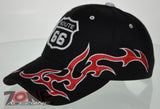 NEW! US ROUTE 66 SIDE FLAME FULL EMBROIDERED BALL CAP HAT BLACK
