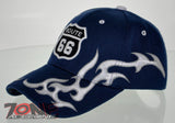 NEW! US ROUTE 66 SIDE FLAME FULL EMBROIDERED BALL CAP HAT NAVY