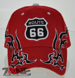 NEW! US ROUTE 66 SIDE FLAME FULL EMBROIDERED BALL CAP HAT RED