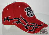 NEW! US ROUTE 66 SIDE FLAME FULL EMBROIDERED BALL CAP HAT RED