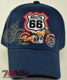 NEW! US ROUTE 66 MOTO BIKERS CHOPPER BALL CAP HAT NAVY