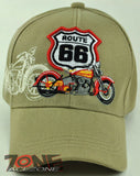 NEW! US ROUTE 66 MOTO BIKERS CHOPPER BALL CAP HAT TAN