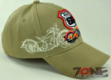 NEW! US ROUTE 66 MOTO BIKERS CHOPPER BALL CAP HAT TAN