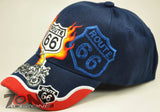NEW! US ROUTE 66 THE MOTHER ROAD MOTORCYCLE BIKE CAP HAT FLAME NAVY