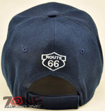 NEW! US ROUTE 66 THE MOTHER ROAD MOTORCYCLE BIKE CAP HAT FLAME NAVY