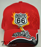 NEW! US ROUTE 66 THE MOTHER ROAD MOTORCYCLE BIKE CAP HAT FLAME RED