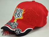 NEW! US ROUTE 66 THE MOTHER ROAD MOTORCYCLE BIKE CAP HAT FLAME RED