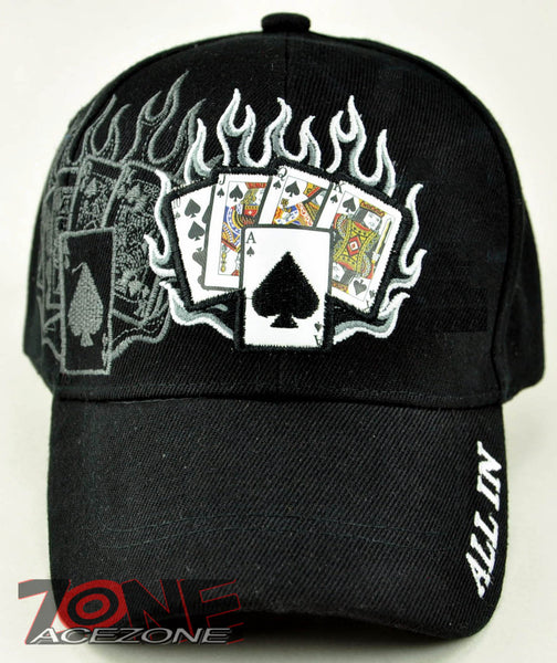NEW! ALL IN POKER TEXAS HOLD'EM SHADOW CAP HAT BLACK