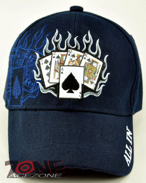 NEW! ALL IN POKER TEXAS HOLD'EM SHADOW CAP HAT NAVY