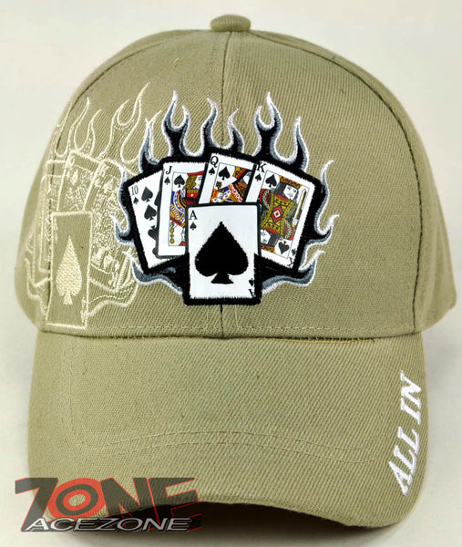 NEW! ALL IN POKER TEXAS HOLD'EM SHADOW CAP HAT TAN