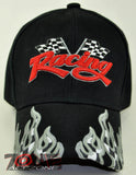 NEW! RACING FLAG CAR MOTO SPORT FLAME BALL CAP HAT BLACK