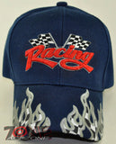 NEW! RACING FLAG CAR MOTO SPORT FLAME BALL CAP HAT NAVY
