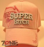 WHOLESALE NEW! SUPER BITCH W/SILVER YARN CAP HAT PINK