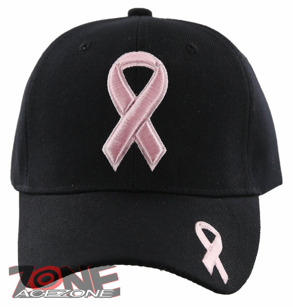 NEW! WOMENS BREAST CANCER PINK RIBBON BALL CAP HAT BLACK
