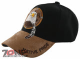 NEW! NATIVE PRIDE EAGLE FEATHERS FAUX LEATHER BASEBALL CAP HAT BLACK