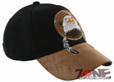NEW! NATIVE PRIDE EAGLE FEATHERS FAUX LEATHER BASEBALL CAP HAT BLACK