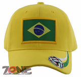 NEW! BRAZIL BIG FLAG WORLD CUP BALL CAP HAT YELLOW