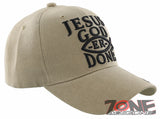 NEW! JESUS GOD ER DONE JESUS FISH CHRISTIAN BALL CAP HAT TAN
